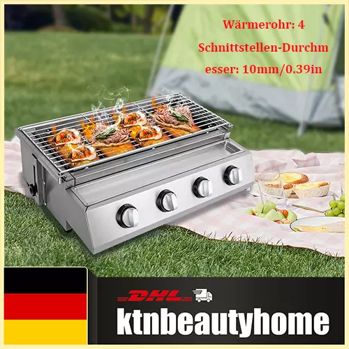 Edelstahl-Brenner Gasgrill Gasbräter 4-flammig LPG Gastro BBQ Tischgrill NEU DHL