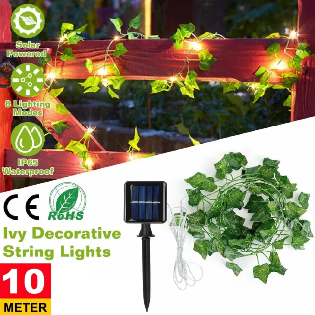 10M 100 LED Solar Powered Ivy Vine Fairy String Lights Garden Outdoor Wall  Light