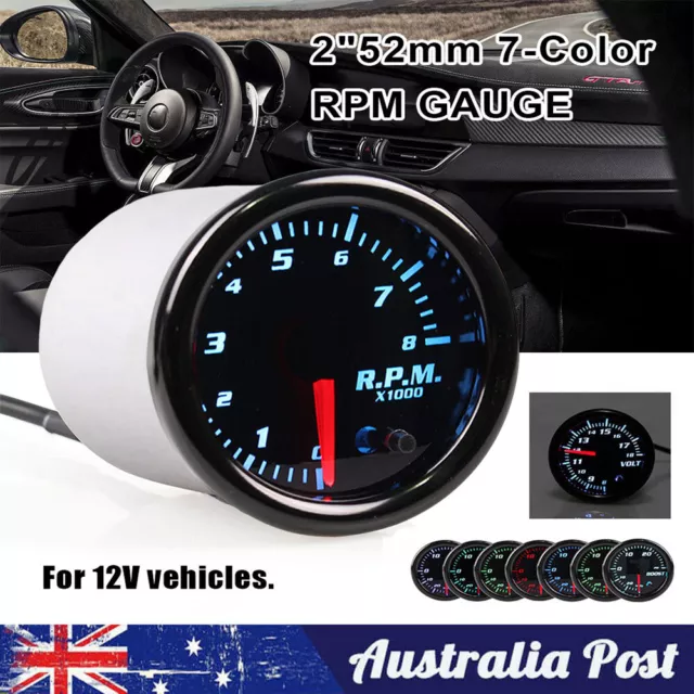 2" 52mm Tacho Gauge 7 Color LED Car Pointer Tachometer Tacho Gauge Meter 0~8 RPM