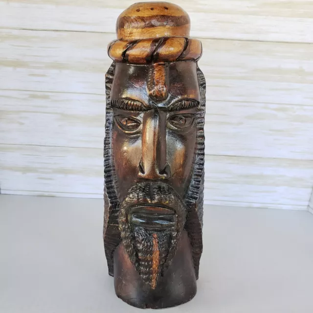 Vtg African Jamaican Wood Rasta Carving Bearded Man Detailed Hand Carved Bust