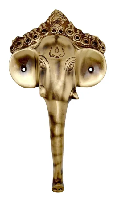 Handmade Antique Brown Finish Ganesha Mask Brass Door Handle