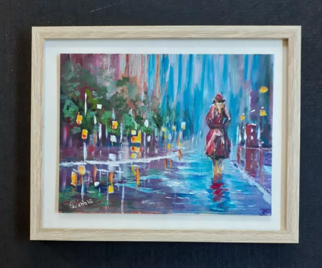 Art, Painting, Girl, Impression, Nightlife, city, Acrylic 9x12"Debbie Waddington