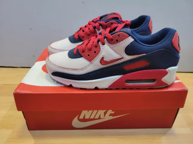 Nike Air Max 90 CJ0611-101 Men's Running Sneaker Shoes White/Blue/Red size 8.5