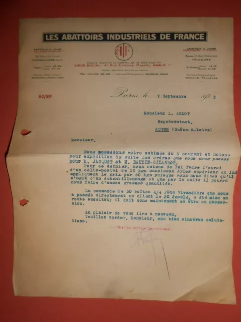 lettre ancienne les abattoirs industriels de France Aubervilliers 1922