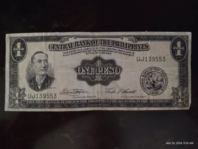 Central Bank of the Philippines One Peso 1949