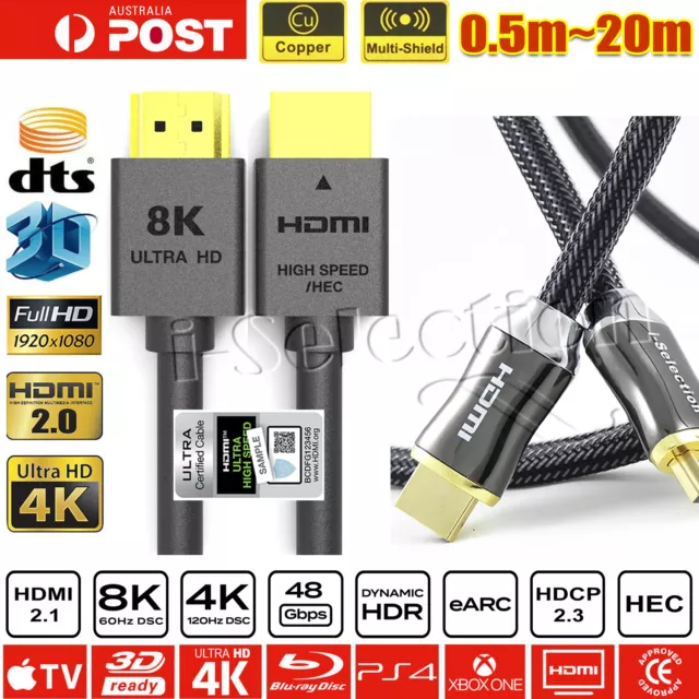 Premium HDMI Cable V2.1 V2.0 8K 4K Ultra Full HD 3D High Speed Ethernet HEC ARC