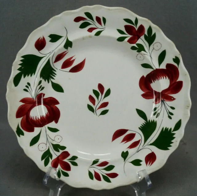 British Adams Rose Hand Painted Pearlware 9 1/4 Inch Plate C. 1830-1840s B