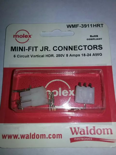 Molex / Waldom WMF-3911HRT Mini-Fit Jr. 6 Circuit 8 Amps 250 V   24-18 AWG