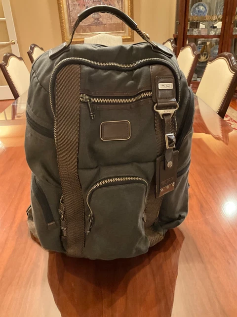 TUMI  ALPHA BRAVO Grey with Brown Leather Backpack Size W14.1" / H17.3" / D6.7"