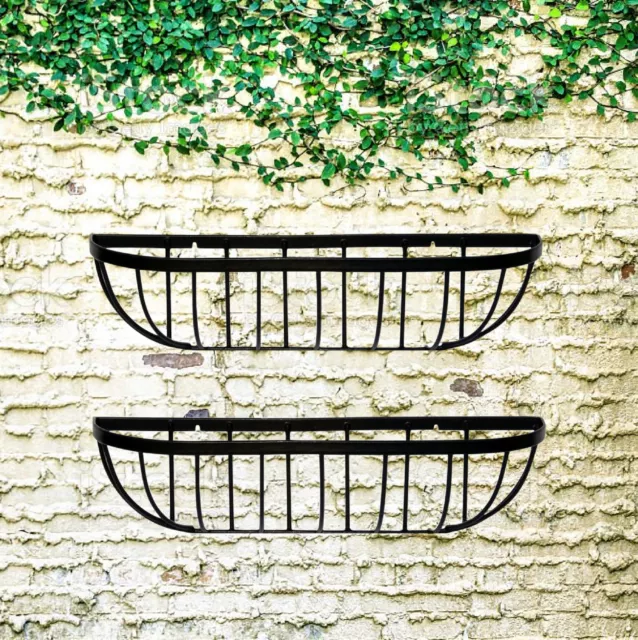 2 Wall Trough Planters 24 Inch Wrought Iron Wall Mounted Garden Flower Baskets