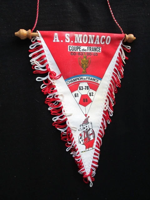 Fanion AS Monaco Vintage Années 80 - 26x16 Cm - Palmarès - Bon état