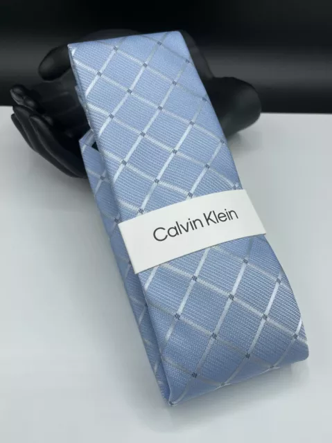 Calvin Klein Men's Silk Blend Tie ~ Light Blue ~ Plaids & Checks ~ MSRP: $69.50