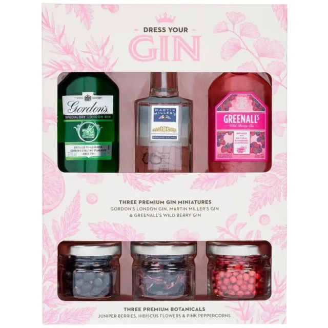 3 Gins 3 Bayas Botánicas Premium Enebro Flores De Hibisco Y Granos De Pimienta Rosa