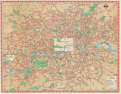 LONDON TRANSPORT CENTRAL Buses map and list of routes. LEWIS 1968 old £ ...
