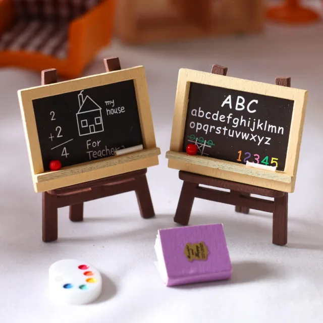 3pcs1:12  Dollhouse Miniatures Wooden Mini Chalkboard Blakboard Art Easel Set