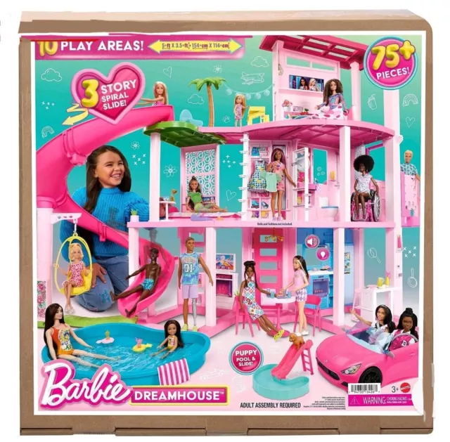 2023 Barbie Pool Party Dreamhouse Lights & Sounds 115cm 75Pc Playset Doll House