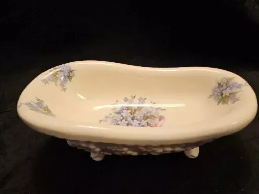 Claw Foot Bath Tub Soap Dish Victorian Purple Flowers Shabby Chic