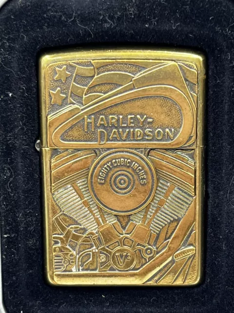 1998 Harley Davidson Brass Motor And Eagle Surprise Zippo Lighter Light Use