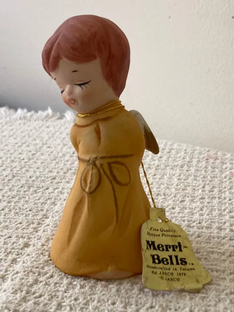 Vtg Jasco Bisque Porcelain Merri-Bells 1978 with Tag Bell Rings Sweetly 4.25"T