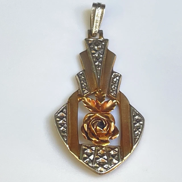 Pendentif Ancien Art Déco Années 1920 Plaqué Or - Marque ORIA, Origine France, Occasion