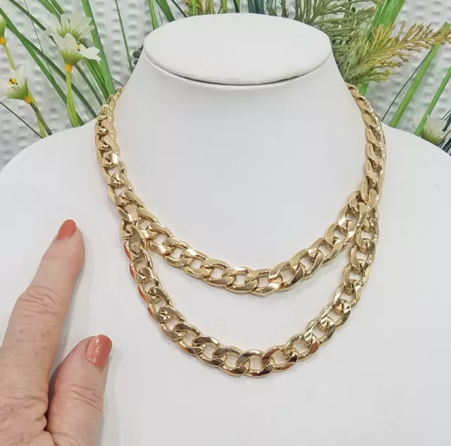 Signed SHB Chunky Gold Tone Cuban Curb Chain Link Multi Strand Choker Necklace