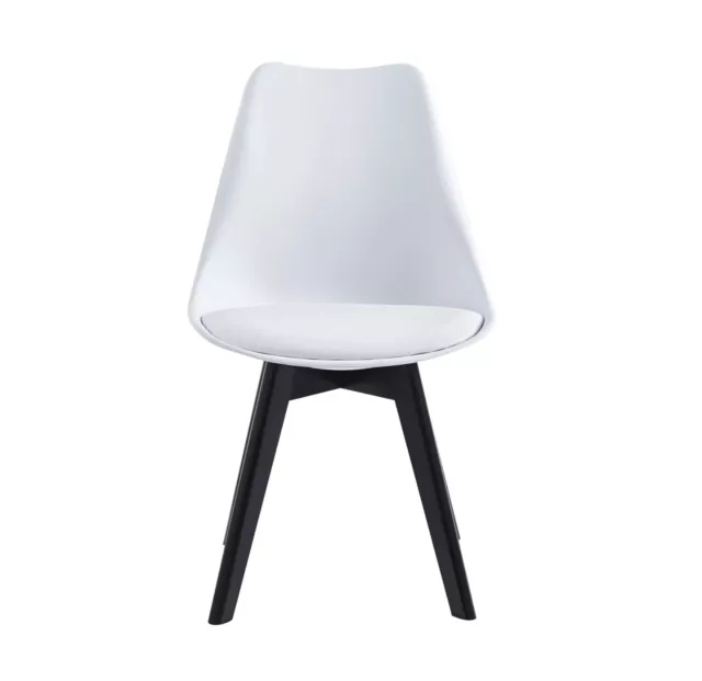 4 x White Dining Chairs Set With Leather Padded Seat And Black Wooden Legs 3