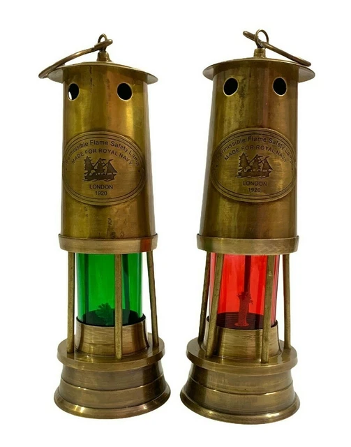 8" Antik Messing Rot & Grün Öllampe Nautisch Maritimes Boot Schiff Licht Dekor