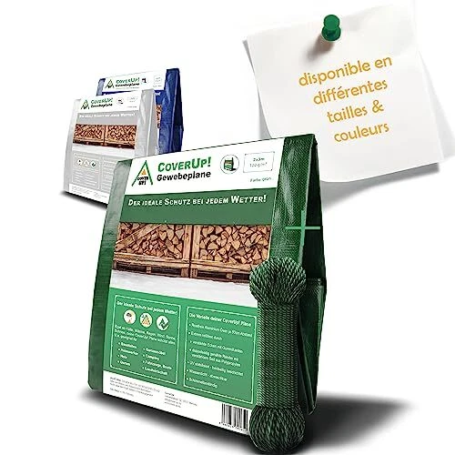 CoverUp! bâche 2 x 3 m [120 g/m2] & Corde de 12 m, bâche de Protection avec des