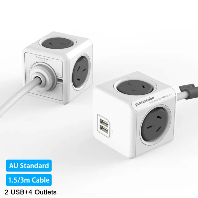 Allocacoc Power Cube Board Desk Charger with 4 Outlets + 2 USB + 1.5M/3M Cord