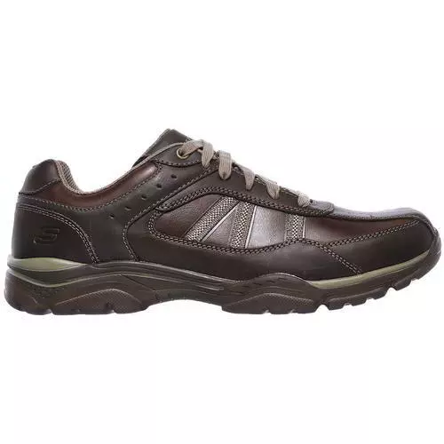 SKECHERS EXTRA WIDE Fit Rovato Texon Mens Brown Leather Lace Up Shoes ...