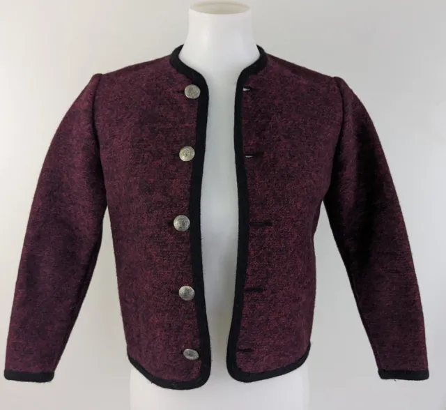 Vintage Austrian Boiled Wool Girls Jacket 12 Red Wine Pewter Buttons EUC Classic