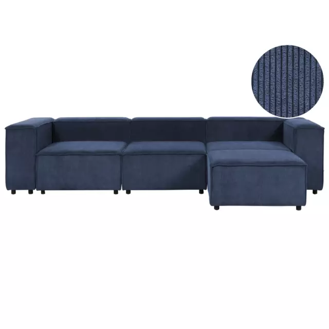 Canapé Moderne Modulable 3 places avec Ottoman Pouf avec Pieds Noirs Bleu Aprica