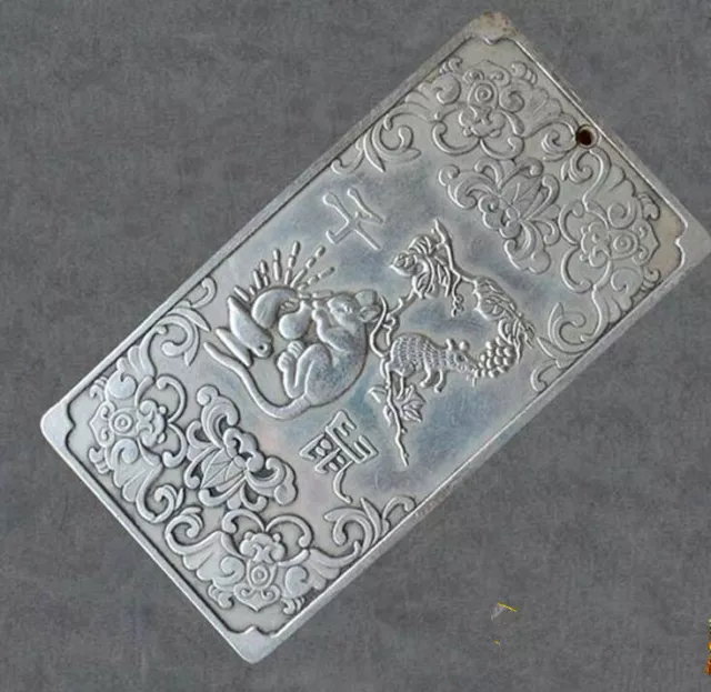 Statue amulet thanka Waist tag token old China tibet Silver  rat Chinese Zodiac