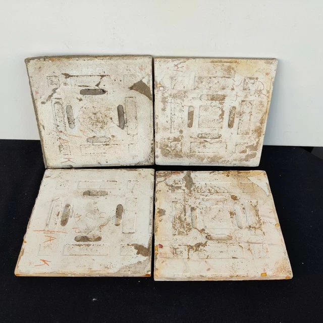 Vintage H&R Johnson Ltd Majolica Nouveau Architecture Furniture Tile 4Pc England 2