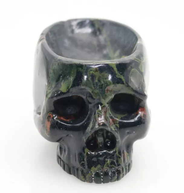 Collectibles hand carved red green clouds black jade skull wine cup D620