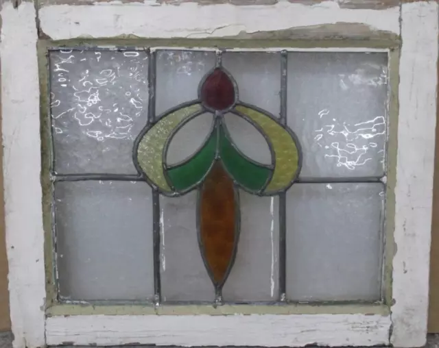 OLD ENGLISH LEADED STAINED GLASS WINDOW Pretty Abstract 19" x 15.5"