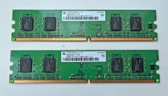 2 x 256mb DDR 1Rx16 PC2-4200U-444-11-C1 RAM DIMM Infineon Memory (512MB total)