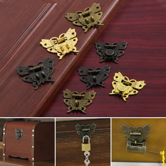 2pcs Retro Butterfly Latch Hasp Wooden Jewelry Box Cabinet Lock Clasp Buckle DIY