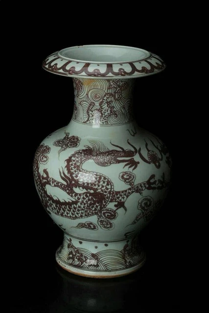 中国美術 古玩 红釉雙耳花瓶 置物 中国美術】 花瓶花器骨董古美術金彩花入飾壺双耳唐物$331.76