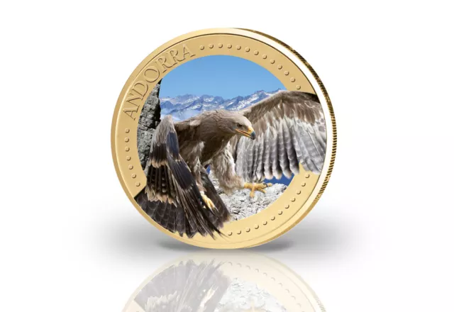 2 Euro vergoldet Andorra Steinadler mit Kaltemaille