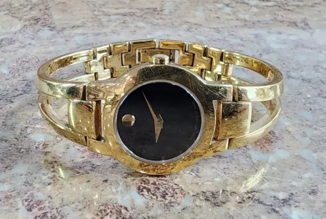 Women's Movado 88-E4-1842 Amorosa Museum Gold Tone Black Dial Bangle Watch