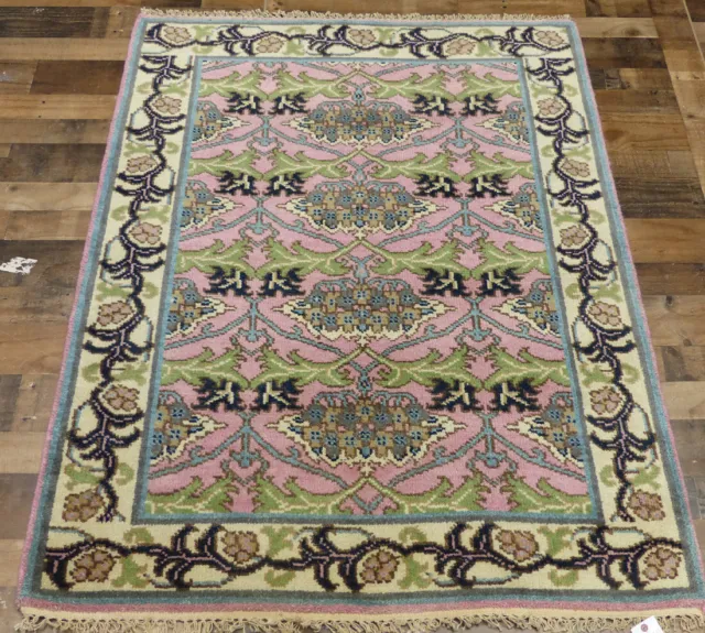 4'x6' New Pink William Morris Hand Knotted wool Arts & crafts Oriental area rug
