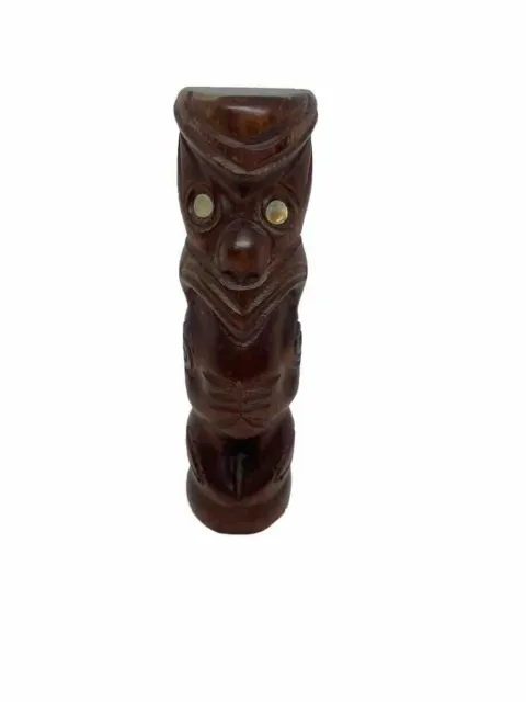 New ZEALAND Wooden Tiki Statue Figurine Carvings Rotorua Paua Eyes