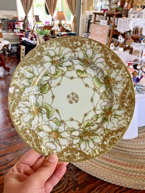 Old Nippon Japan Hand Painted Moriage Raised Enamel Gold Floral Porcelain Plate
