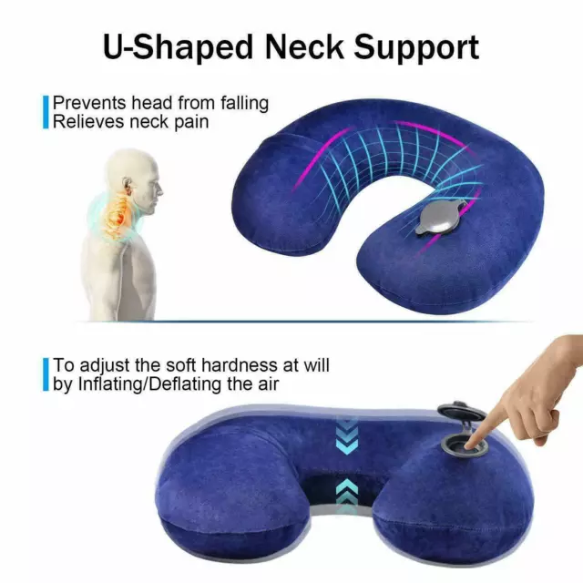 U-shaped Inflatable Airplane Pillow Neck Travel Pillows Head and Neck Support US 7