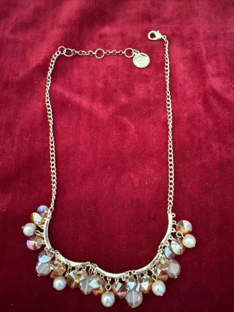 Jessica Simpson Goldtone Tuileries Peach Champagne Shaky Frontal Necklace 18.5”