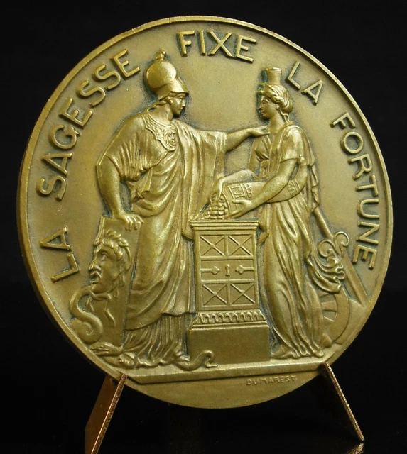Médaille En Bronze Banque De France – La Sagesse Fixe La Fortune Par Dumarest (XIXe)