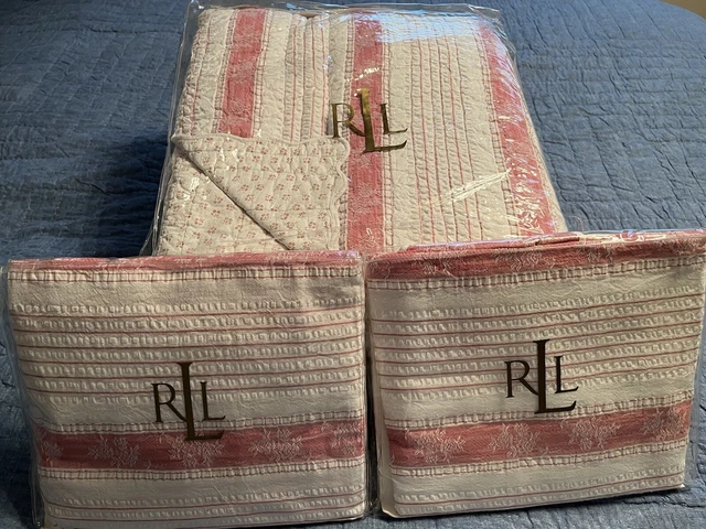 Ralph Lauren Home Lake Pink & White King Quilt + 2 European Shams - New Unused