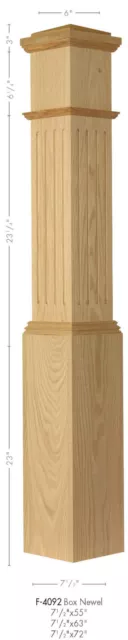 F-4092 Large Amish Made Fluted Box Newel Post in Poplar