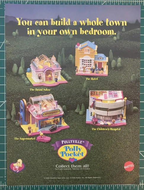 Rare Pollyville Polly Pocket Advertisement 1996 Mattel Bluebird Toys Supermarket